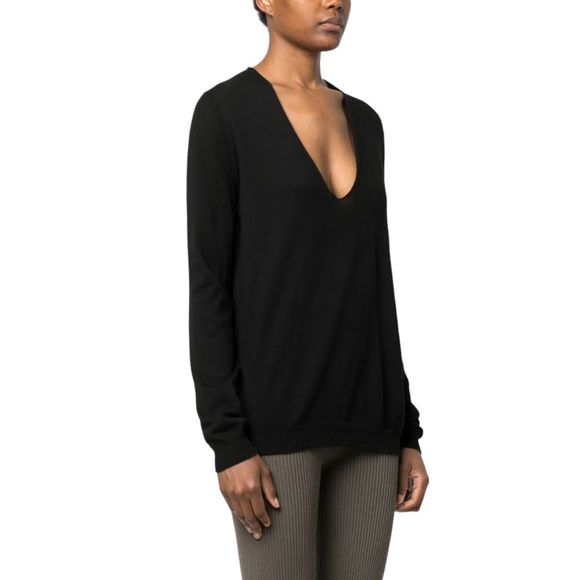 Rick Owens Womens Black lightweight Wool Long Sleeve V-Neck Jumper Sweater XS - Picture 1 of 16